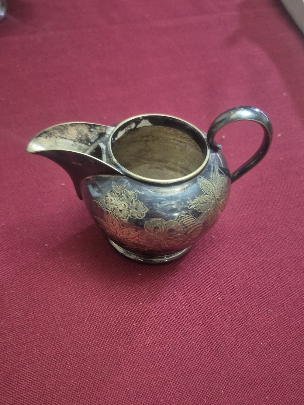 Silver Plated Ceramic Creamer Pitcher - Decorative Home Etched Floral Pitcher